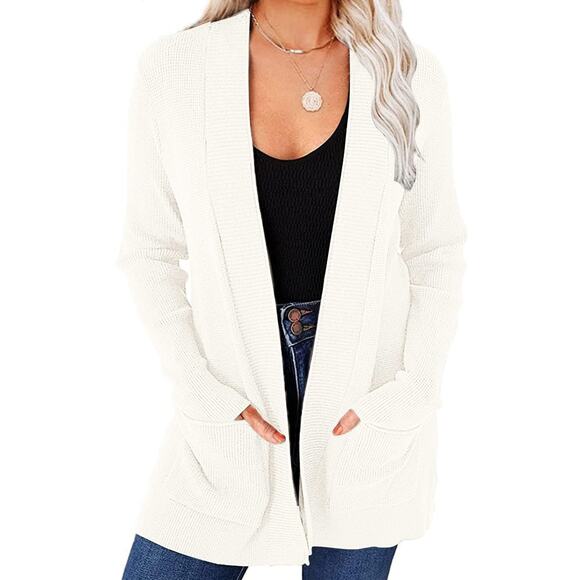 NWT MEROKEETY Women’s Fall Waffle Knit Cardigan – Beige Small